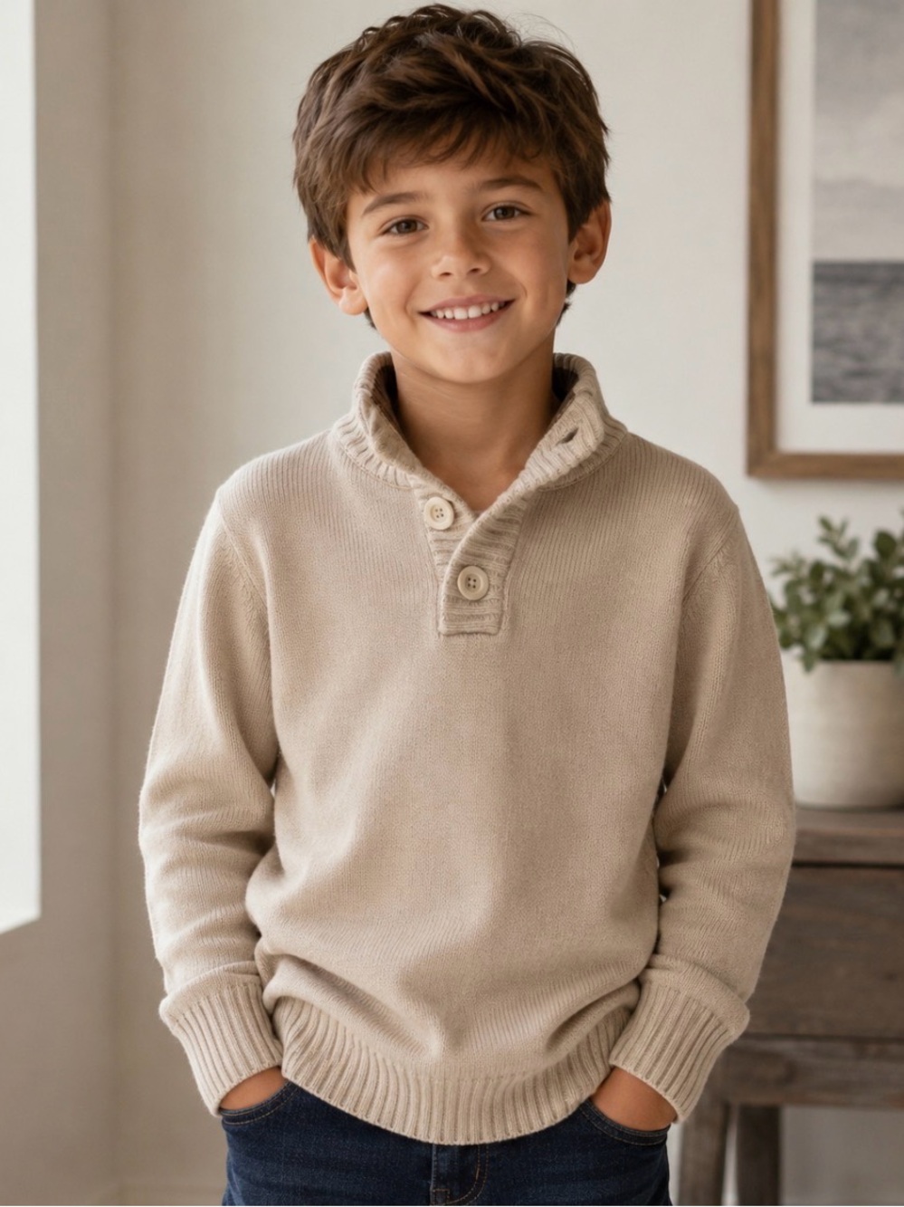 Cherokee Cream Button-Neck Knit Sweater